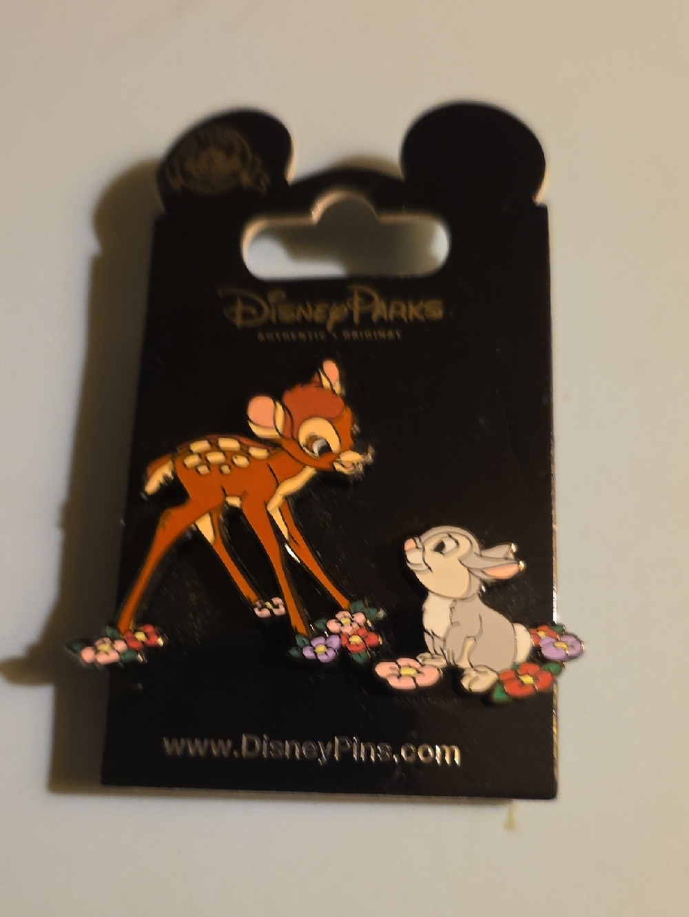 Disney Parks Bambi & Thumper 2 Pin Set Flowers Pin Trading Best Friends On Card